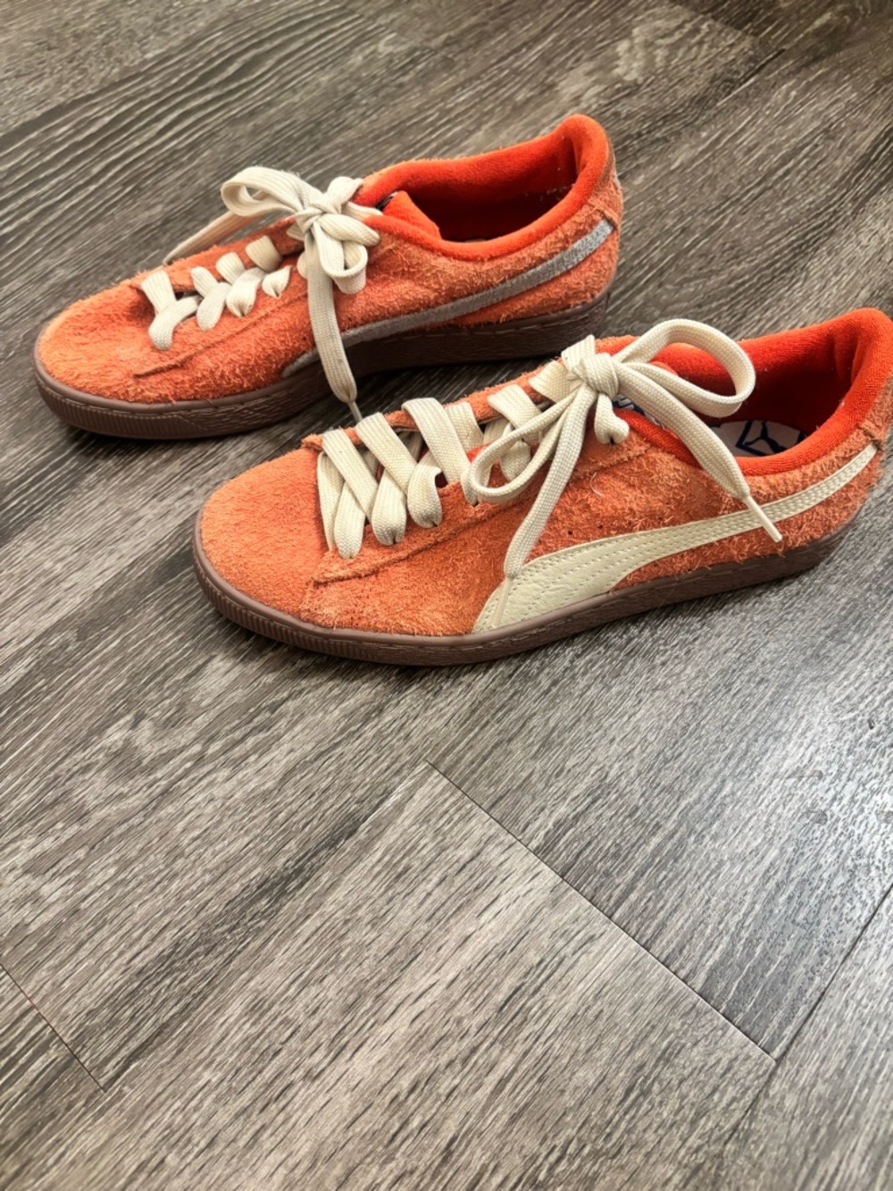 Orange Suede Low-Top Sneakers with Cream Laces - Picture 2 of 5